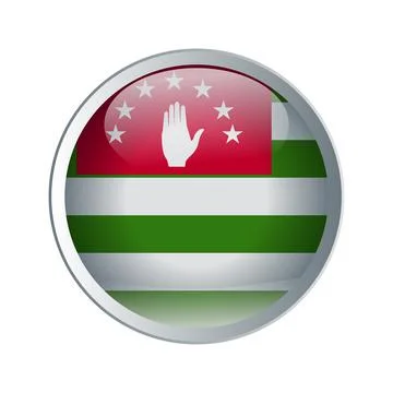 Shiny and emboss Button with flag of Abkhazia. High detailed circle flag. Vector Stock Illustration