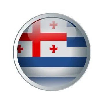Shiny and emboss Button with flag of Ajaria. High detailed circle flag. Vector Stock Illustration