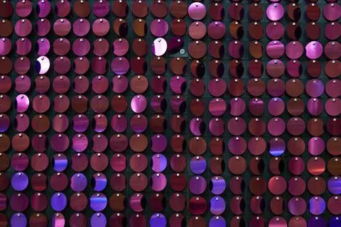 Shiny background texture, a set of round purple sequins like fish scales Stock Photos