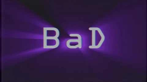 Shiny BAD word text on old computer tv vhs effect glitch interference noise Stock Footage 83762043