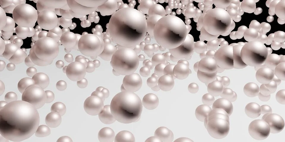 Shiny balls with. Glossy bubbles in empty space. Abstract composition with ch Stock Illustration