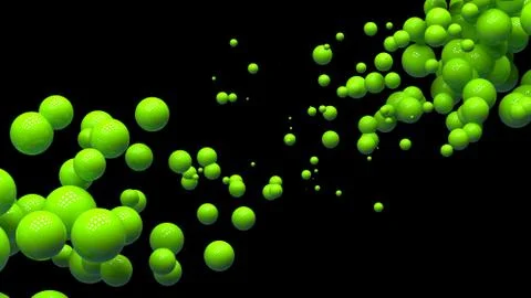 Shiny balls in random order hanging in the air on a black background. Abstract Stock Illustration