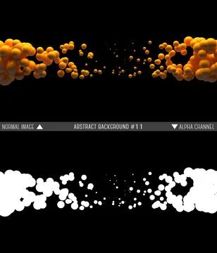 Shiny balls in random order hanging in the air on a black background. Abstrac Stock-Illustration