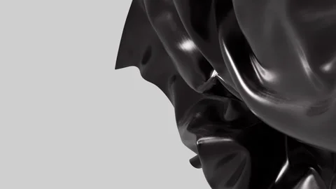 Shiny black flowing cloth creating abstract dynamic art on gray Vídeo Stock 344881736