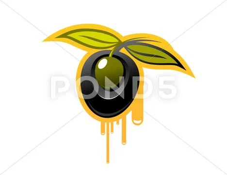 Shiny black olive dripping olive oil Stock Illustration