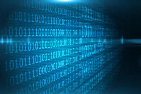 Shiny blue binary code on black background Stock Illustration