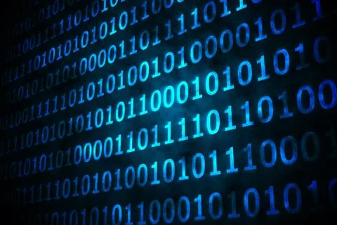 Shiny blue binary code on black background Illustrazione stock