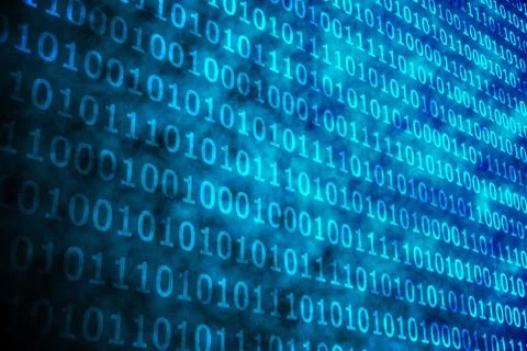 Shiny blue binary code on black background Stock Illustration