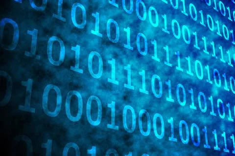 Shiny blue binary code on black background Stock Illustration