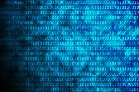 Shiny blue binary code on black background Stock Illustration