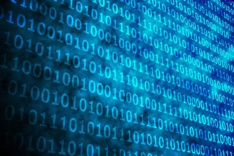 Shiny blue binary code on black background Stock Illustration