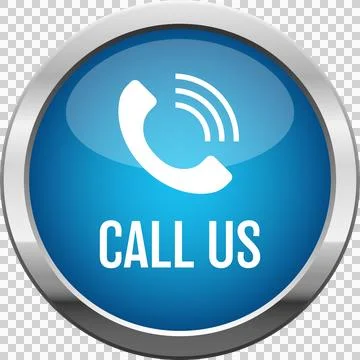 Shiny blue button with call icon and text indicating communication, contact.. Stock Illustration