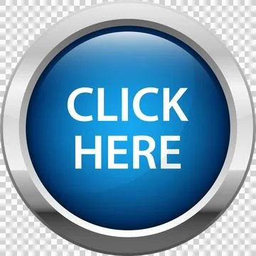 A shiny blue button with silver trim displaying the command "Click Here" in.. Stock Illustration