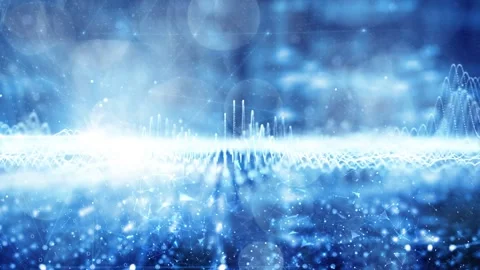 Shiny blue digital slow motion waves network looping animation Stock Footage 337367813