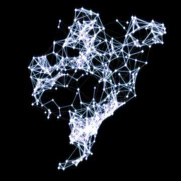 Shiny blue dots connected lines on black. abstract background 스톡 일러스트