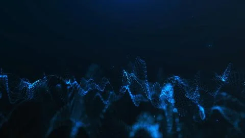 Shiny blue particle waves form a futuristic digital frequency surface. Abst.. Illustrazione stock