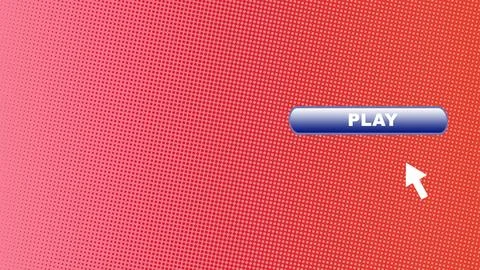 Shiny blue play button with white text and a white cursor arrow pointing to.. Ilustração Stock