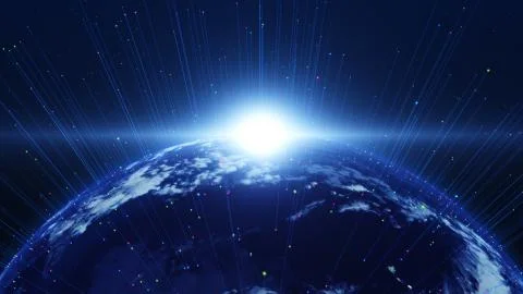 Shiny blue world with 3d lines. Technology concept. Illustrazione stock