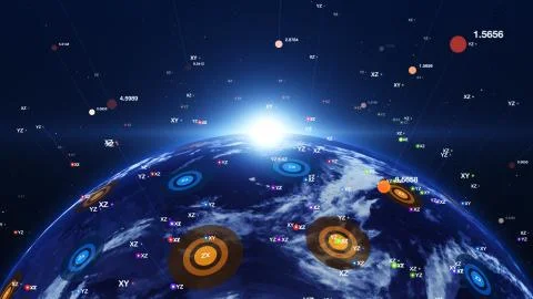 Shiny blue world with 3d lines. Technology concept. Illustrazione stock