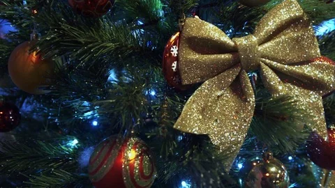 Shiny bow on the New Year tree Stock Footage 76727718