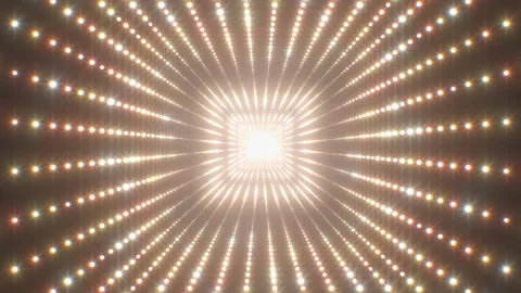 Shiny Bright Gold Glow Glitter Lights Tunnel Flashing and Sparkling Stock Footage