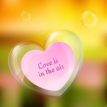 Shiny bubble heart with paper note in it Stock Illustration