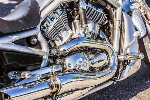 Shiny chrome engine of a Harley Davidson Stock Photos