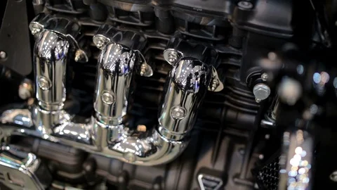 Shiny chrome motorcycle engine block | Stock Video | Pond5