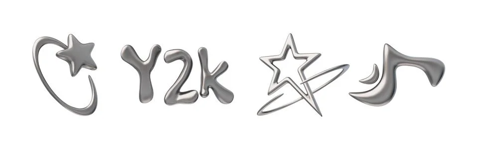 Shiny chrome vector elements with Y2K theme. Isolated background. イラスト素材