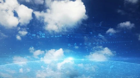 Shiny cloudy sky with artistic cyberspace globe Video stock 101311154