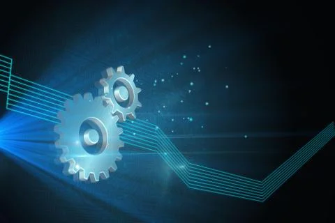 Shiny cogs on black background Stock Illustration