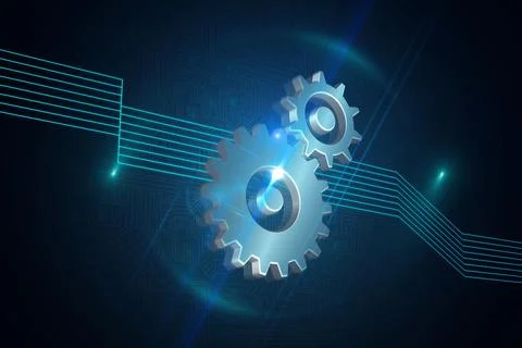 Shiny cogs on black background Stock Illustration