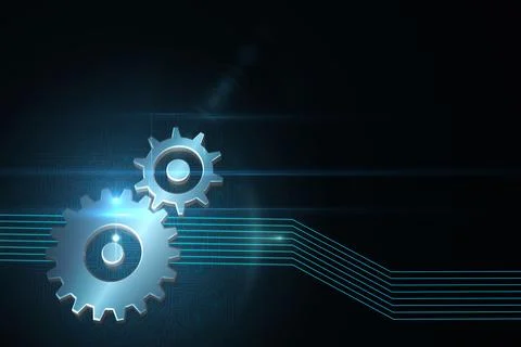 Shiny cogs on black background Stock Illustration