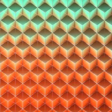 Shiny colored cubes with a striped pattern in a silver wireframe. 3d rendering Illustrazione stock