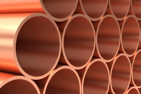 Shiny copper pipes in rows closeup Stock Illustration