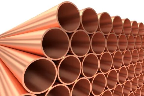 Shiny copper pipes in rows diagonal view Stock Illustration
