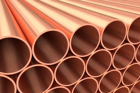 Shiny copper pipes in rows Illustrazione stock