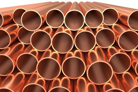 Shiny copper pipes in rows isolated Stock Illustration