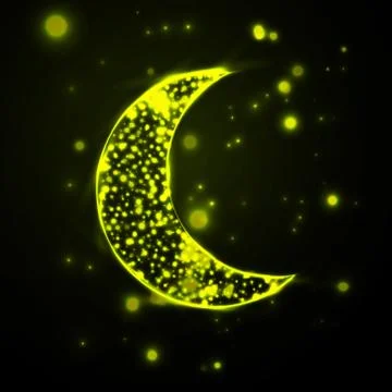 Shiny crescent moon  on green background Stock Illustration