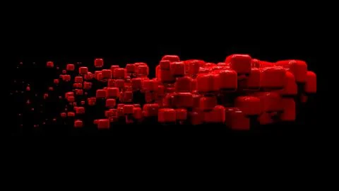 Shiny cubes in random order hanging in the air on a black background. Abstract Stock Illustration