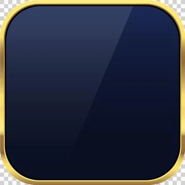 A shiny dark blue square with rounded corners is framed with a thick gold b.. Stock Illustration