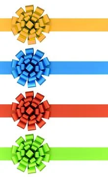 Shiny decorative gift bows in green, gold, red, and blue colors, isolated o.. Stock Illustration