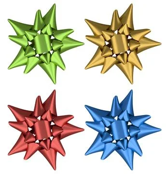 Shiny decorative gift bows in green, gold, red, and blue colors, isolated on  Stock Illustration