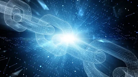 Shiny digital computer chain connection animation Stock Footage 337369265