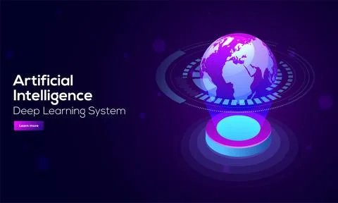 Shiny Earth globe illustration between emerging rays, global deep learning .. Stock Illustration