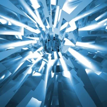 Shiny exploding blue metal or glass background of shattered pieces Stock Illustration