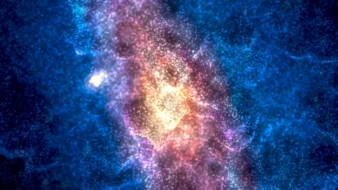 Shiny flowing wave blue pink golden glitter VJ loop abstract particle background Stock Footage 103793856