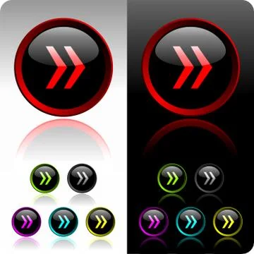 Shiny forward button set with six color variation Stock Illustration