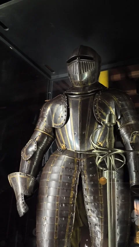 Shiny Full-Body Medieval Armor on Display at Japanese Museum Stock Footage 326014150