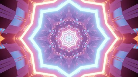 Shiny geometrical pattern in tunnel in 3D illustration Stock Illustration
